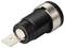 A black and silver cylindrical audio jack with a metal terminal, designed for connecting audio equipment.