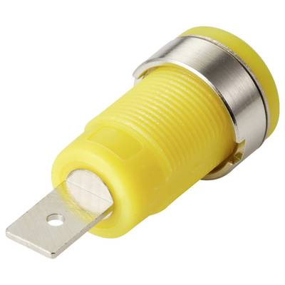 A yellow fuse holder with a metal contact terminal, designed for securing and connecting electrical fuses.