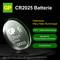 'CR2025 Battery': Round, silver lithium battery with green edging, marked with 'GP Ultra+', offers +80% battery life. Specifically designed for car keys, with leak protection.