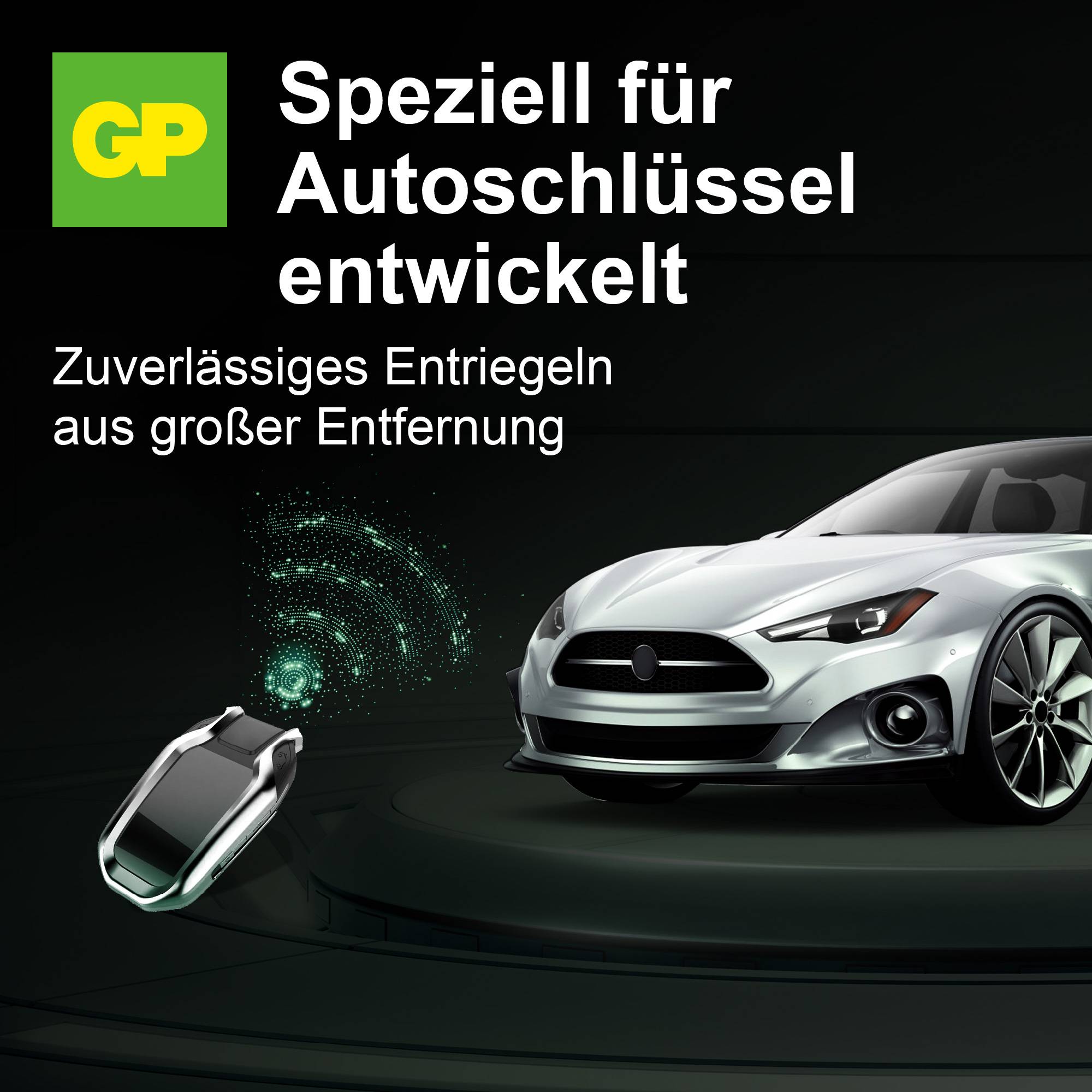 'Advertising for Car Key Technology' A futuristic car; Text: 'Specifically developed for car keys'; Reliable unlocking.
