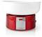A red and white electric cotton candy machine with a large round bowl and a power button on the front.