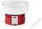 A red and white cotton candy maker with a transparent bowl lid and an included scoop.