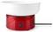 'Red and white cotton candy machine with a power switch and cord.'