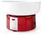 A red cotton candy machine with a white bowl atop, featuring a power switch and the brand 'nedis' on the front.