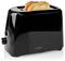A black toaster with two slices of toasted bread emerging from the top.