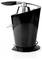 A sleek, modern black juicer with a stainless steel top and handle, featuring a juice spout and integrated power cord.