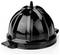 A black, dome-shaped gelatin mold with a handle on the side, showing a classic curved design for shaping desserts such as jelly or aspic.