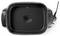 A black electric skillet with a lid, featuring heat control at one end, suitable for cooking a variety of dishes.