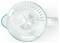 A clear, round plastic colander with side handles, viewed from above, showing an open design with evenly spaced drainage holes.