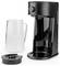 Black coffee maker with a glass pitcher and lid, showcasing its sleek design and modern aesthetics.