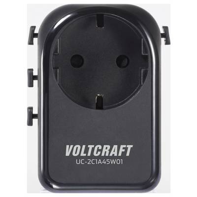 A black Voltcraft electrical plug adapter with the model number 'UC-2C1A45W01' printed on the front.