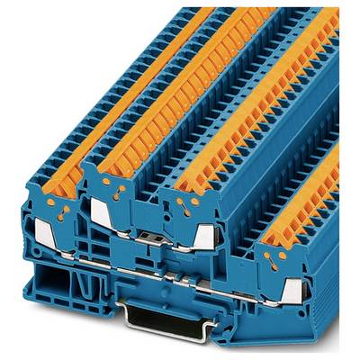 'A blue and orange modular terminal block used in electrical installations. It has several connection points for wiring.'