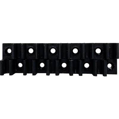 Black plastic slotted strip with two rows of circular mounting holes, shown on a white background.