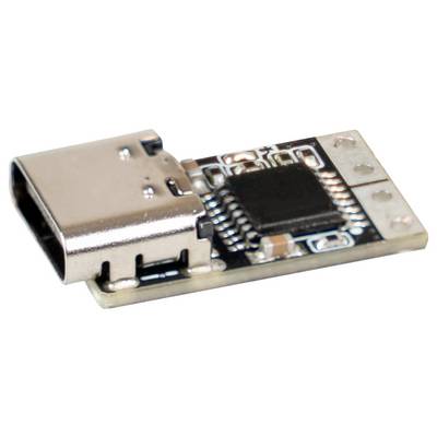 A small electronic circuit board with a USB-C connector, various microchips, and components visible on its surface.