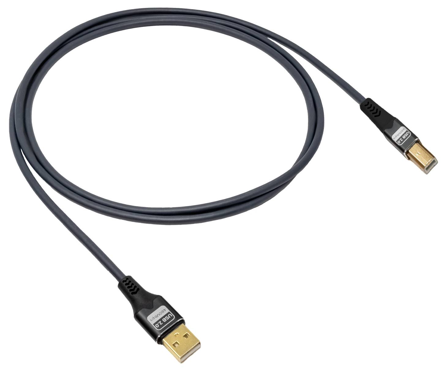 'AUSB 2.0 cable with a male connector at each end, suitable for connecting devices like printers to computers.'