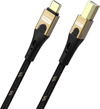 Oehlbach USB-C cable  USB 2.0 USB-C®, USB-B plug 2 m Black/golden Braided shield D1C9548