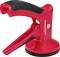 'Red plastic suction lifter with a black rubber handle and Toolcraft logo, used for lifting smooth, flat surfaces like glass.'