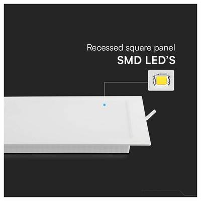Recessed square panel with SMD LEDs highlighted; text reads 'Recessed square panel SMD LED'S' indicating focus on LED technology.