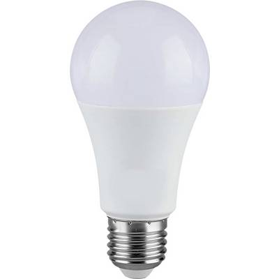 An LED light bulb with a white, opaque top and a metal screw base, designed for energy-efficient lighting.