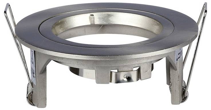 'Metal recessed lighting fixture bracket with spring clips, designed for ceiling installation, featuring a circular opening in the center.'