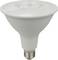 An LED light bulb with a wide, flat top and screw base, designed for energy efficiency and focused lighting.