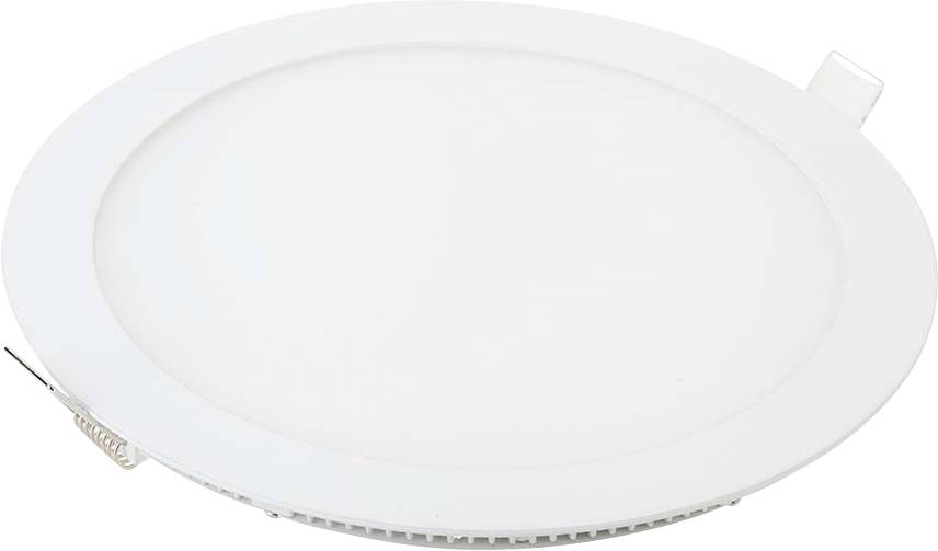 A round, white LED ceiling light with a smooth, flat surface and a minimalistic design.