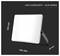 'Slim series LED floodlight' with dimensions: height 205 mm, width 193 mm, depth 38 mm. White light panel with a black frame.