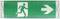 Exit sign with an icon of a person running through a door and a right-pointing arrow, indicating the direction to the nearest exit.