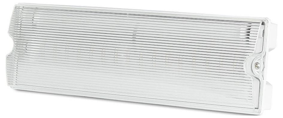 A rectangular, translucent emergency light housing with horizontal grooves, designed for wall mounting, used in safety and evacuation systems.