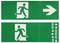 'Green emergency exit sign with running figure and right arrow.'