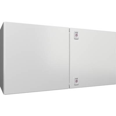 Electrical enclosure with two knock-out-style buttons positioned on the right panel. The surface is plain and metallic in color.