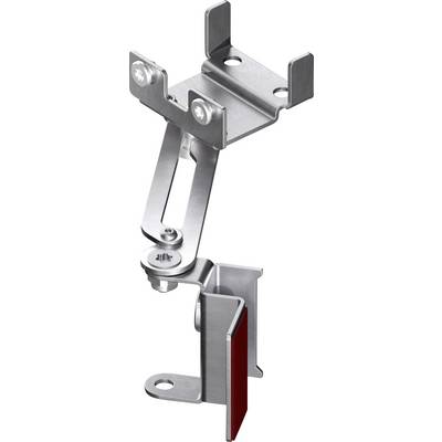 'Interior hinge mechanism showing multiple interlocking metal parts with screws and a red accent piece.'
