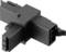 A black electrical connector with a rectangular shape, featuring a dual rectangular port and multiple fins on its sides.