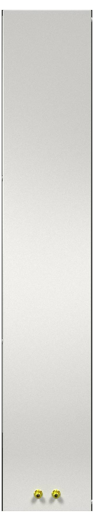 A long, rectangular mirror with a simple design and two small yellow knobs at the bottom.