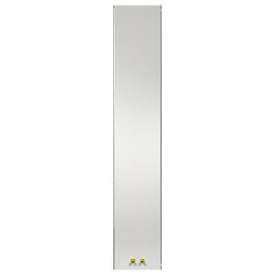 A tall, rectangular mirror with a thin frame and two small, round yellow knobs at the bottom.