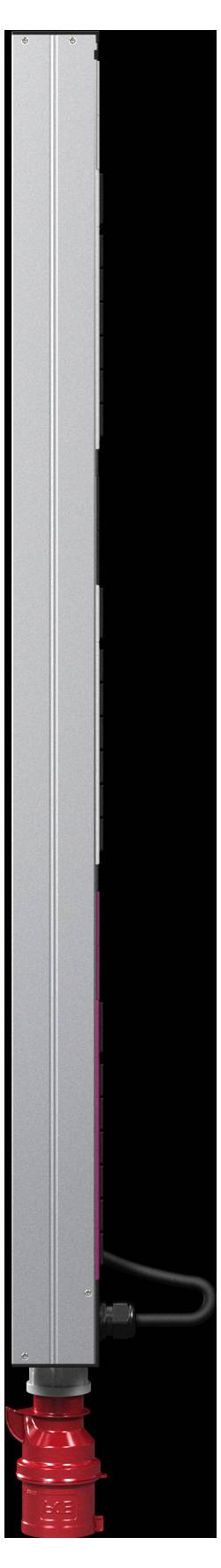 A long, vertical metal rod with a red spring at the bottom and a black wire attached.