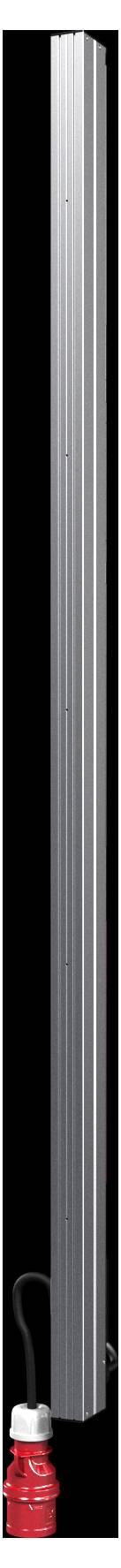 A tall, metallic vertical object with a small red component at the bottom, possibly a protective cap.