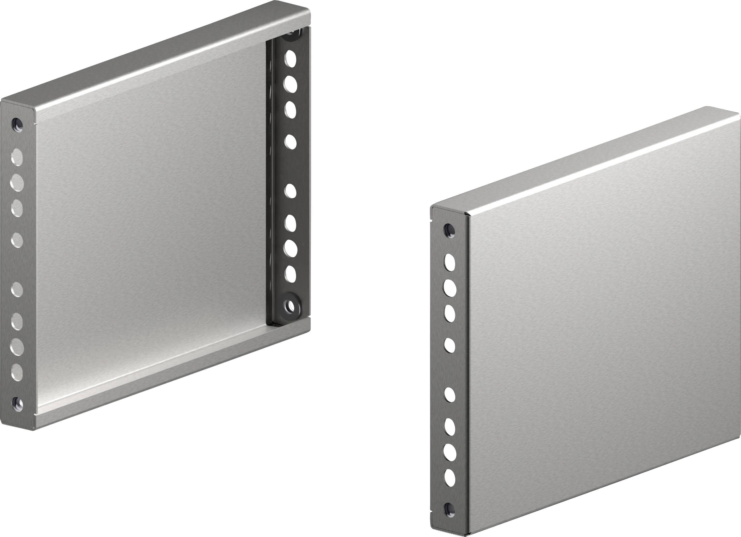 Two silver metallic rectangular panels with rows of circular holes on the sides, displayed on a white background.