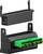 A black electrical connector with multiple green terminals, designed for mounting, shown partially assembled with clips visible.