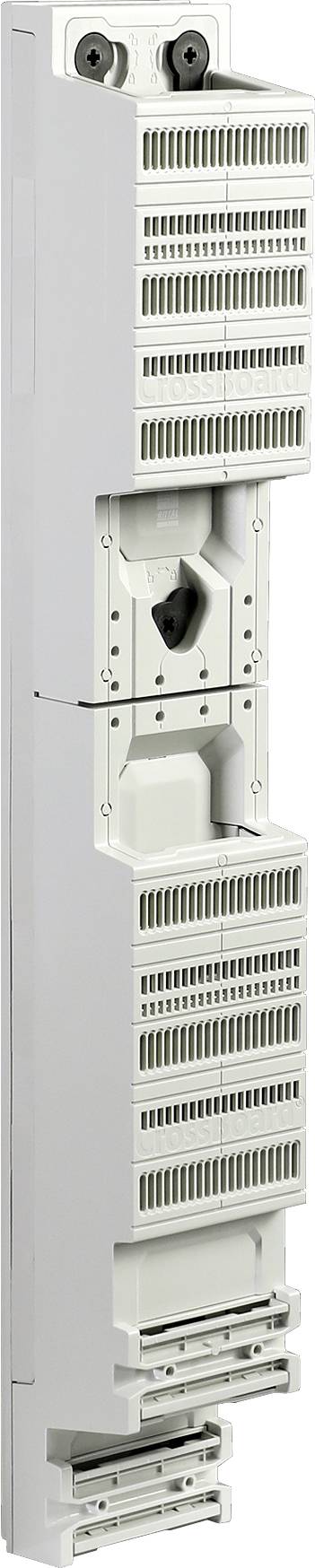 A vertical electrical distribution panel with multiple sockets and ventilation openings. Suitable for industrial or technical use.