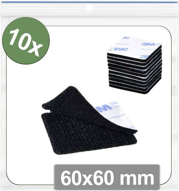 Quadrios 25CA657 Hook-and-loop stick-on dots stick-on Hook and loop pad (L x W) 60 mm x 60 mm Black 10 pc(s)