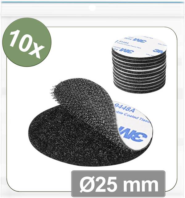 Quadrios 25CA660 Hook-and-loop stick-on dots stick-on Hook and loop pad (Ø) 25 mm Black 10 pc(s)