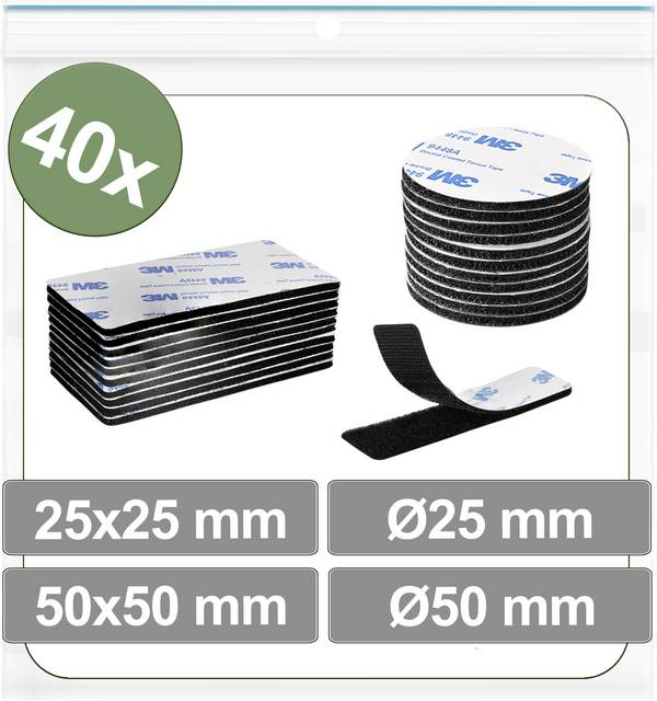 Quadrios 25CA667 Hook-and-loop stick-on dots stick-on Hook and loop pad (Ø x L) 50 mm x 50 mm Black 40 pc(s)
