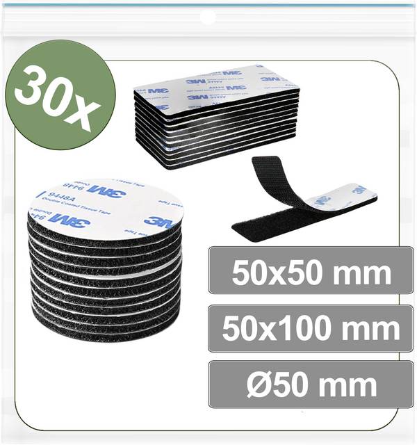 Quadrios 25CA668 Hook-and-loop stick-on dots stick-on Hook and loop pad (Ø x L) 50 mm x 50 mm Black 30 pc(s)