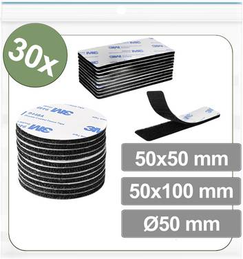 Quadrios 25CA668 Hook-and-loop stick-on dots stick-on Hook and loop pad (Ø x L) 50 mm x 50 mm Black 30 pc(s)