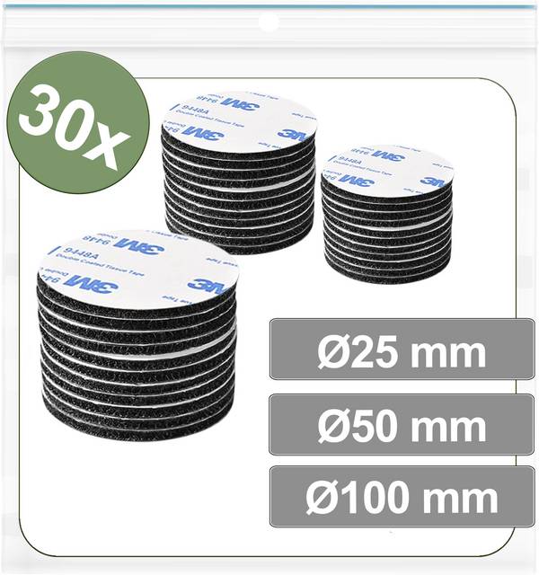Quadrios 25CA669 Hook-and-loop stick-on dots stick-on Hook and loop pad (Ø x L) 100 mm x 100 mm Black 30 pc(s)