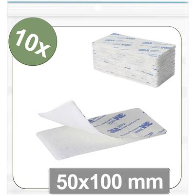 'Pack of 10 adhesive abrasive strips, size 50x100 mm, shown in packaging. One strip peeled back to show texture.'