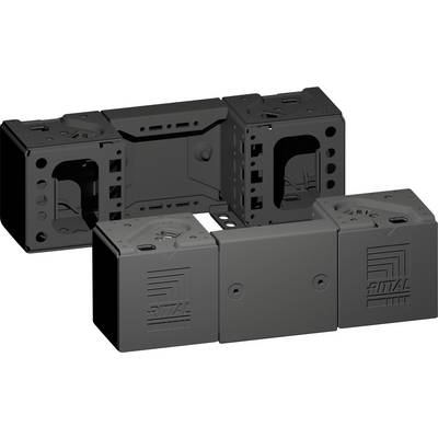 Three black modular enclosures connected in an L-shape with a 'Rittal' logo on the lower two units, designed for electrical components.