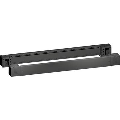 A black, elongated rail with screw holes, possibly for technical or industrial use, showing a perspective of both edge fronts.