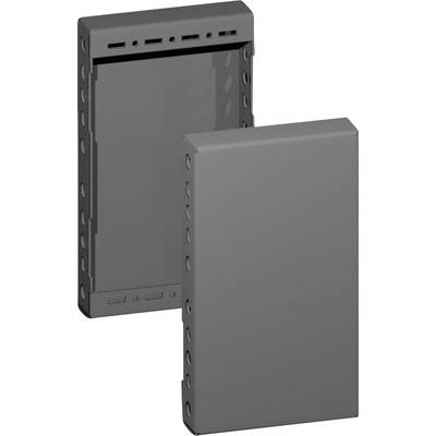 Two rectangular, gray metal enclosures with perforated sides, standing upright. The front enclosure is slightly in front of the other.